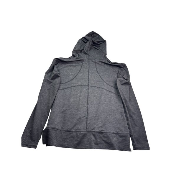 MTA Sport Gray Black Striped Hoodie Hooded Top Size M Thumbholes Drawstring - Picture 4 of 7